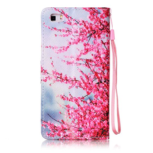 Feeltech HUAWEI P8 Lite Hülle,HUAWEI P8 Lite Magnet Leder Wallet Cover,Elegant Soft PU Kartenfach Extra Dünn Tasche Bunte Relife-Muster [Stand Funktion] Karte Halterung Klapp hülle Flip Book Design Case Flexible TPU Ultra Slim Inner Bumper Tasche mit Landyard [Free Stylus] für HUAWEI P8 Lite – Zwetschge Blüte - 3