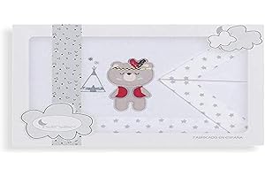 Interbaby 04197-18 - Sábanas minicuna TIPI OSO blanco y gris, unisex