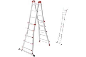 ‎HAILO Hailo M80 Alu-Multifunktionsleiter - Schiebeleiter 4 x 5 Sprossen belastbar bis 150 kg - Sicherheitsgelenke und Rastgriffe - sprossenweise höhenverstellbar - Mehrzweckleiter rostfrei - Silber