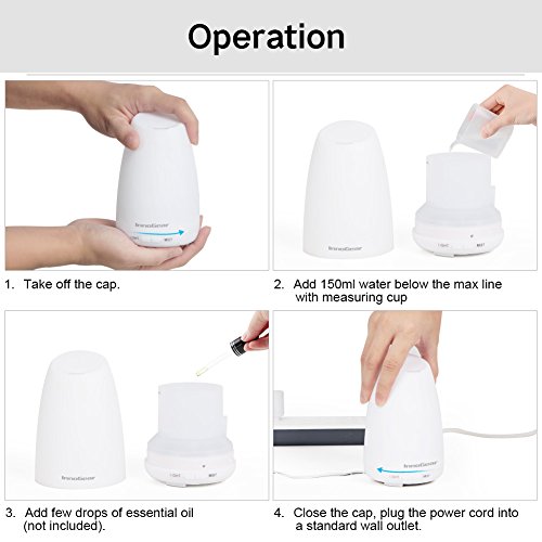 InnoGear 150 mL Aroma Diffuser Aromatherapie Ätherischesöl Diffusor , Tragbarer Ultraschall Luftbefeuchter mit 7 veränderbaren farbigen LED Lichter, verstellbarer Nebel-Modus und falls wasserlos wird es automatisch ausgeschaltet - 5