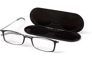 ThinOptics Brooklyn Reading Glasses 1.50 Rectangular Black Frames With Milano Magnetic Case - Thin Lightweight Compact Readers 1.50 Strength