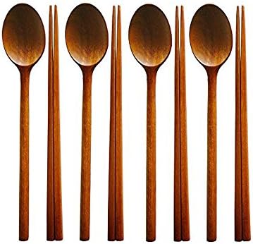 Famhome Handmade Jujube Tree Wooden Korean dinnerware combinations Utensil，Spoons and Chopsticks(4 set)