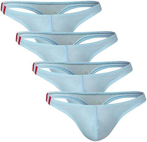 AIWENSI Men's 4-Pack Sexy Thong G-String Bulge Pouch T-Back Low Rise Underwear, Light Blue S