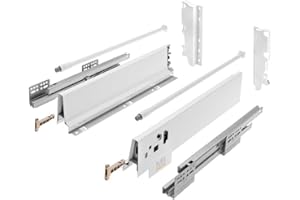 GTV - Modern Box Tiroir, Fermeture Silencieuse, Charge jusqu'à 40 kg, Installation Simple, Système de Tiroirs, Synchronisation du Trajet des Glissières - L=500 mm H=210 mm, Blanc, PB-D-KPL500C1