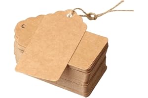 DENSCO Brown Gift Tags with String Kraft Paper Card, 100pcs 9x4cm Luggage Tag Labels Craft Price Tags with Free 30 Meter Soft Twine Jute DIY (Brown)