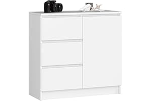 AKORD | Cassettiera K-80 JERRY con 3 Cassetti | Armadio Cameretta con 2 Ripiani e 1 Anta | Moderna Mobiletto per Soggiorno | Moderno | 80x77x35 cm | Bianco + Frontale Bianco