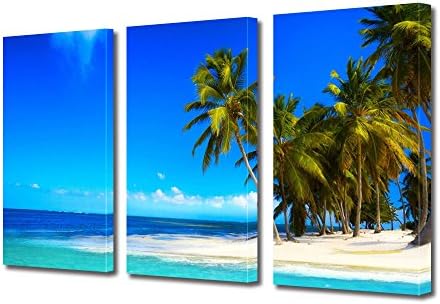 HEARTWORK Print on Canvas 3 Panels At the beach, S Size, 30 x 60 cm (12 x 24 inch), Stretched on Wooden Frame and Ready to Hang Decorative Home Art, HD Quality Picture, Modern Canvas Print, For Home & Office