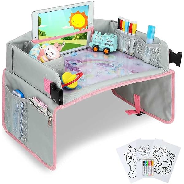 Lusso Gear Plateau Voyage Enfant Pour Siège Auto - Lot De 2 - Noir - Avec Porte-Gobelet Et Support Tablette