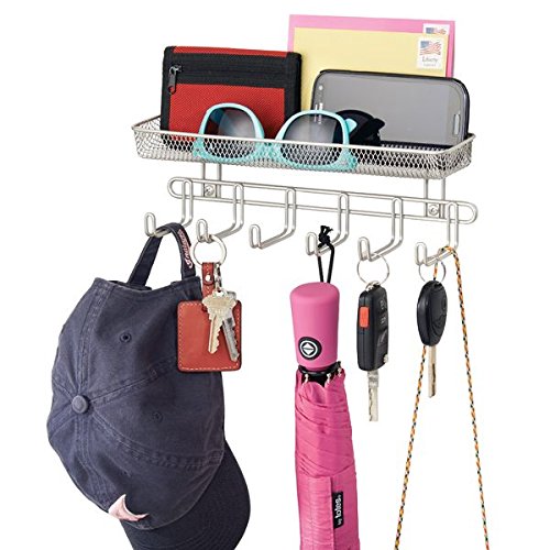 mDesign Schlüsselbrett mit Briefablage in weiß – ideal zum Aufhängen von Schlüsseln, Hundeleinen oder Handtaschen im Eingangsbereich – praktisches Schlüsselboard zur Wandmontage - 2