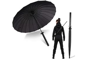 Moontay Langer Griff Regenschirm Samurai Schwert-Design Outdoor Reise Sonne & Regen Winddicht Wasserdicht Sturmfest Anime schwarz gerade 16 oder 24 Rippen Metall unisex leicht