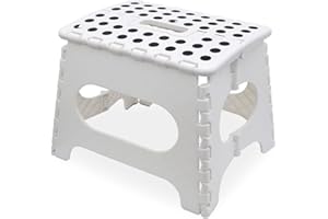 SPICOM Super Strong Folding Step Stool - 11" - Sturdy Enough to Hold 300 Lb - Lightweight Foldable Step Stool for Adults and Kids - Opens with one Flip - Great for Kitchen, Bathroom and Bedroom(White)