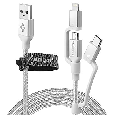 Spigen Essential C10I3 [Certifié MFI][Tough Testé] 3 en 1 Câble de chargeur Câble USB-C, Câble Lightning,Micro USB Fil tressé Premium avec sangle [1.5m] pour iPhone X / 8/8 + / 7/7 + / 6 / 6s, iPad, Samsung Galaxy S9 / S9 + / S8 / S8 + / S7 / S6 / N…