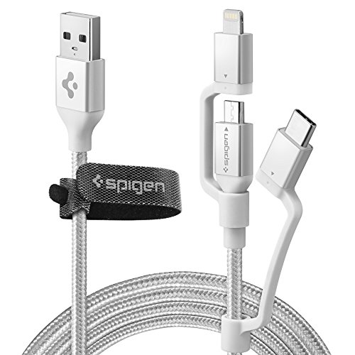Spigen Essential C10I3 [Apple Certificado MFi] 3 en 1 Cavo USB Tipo C, Cavo Lighting, Micro USB, cavo di alimentazione, cavo trenzado premium con correa [1.5m] para cavo iPhone X / 8/8 + / 7/7 + / 6 / 6s, iPad, Samsung Galaxy S9 / S9 + / S8 / S8 + / Huwawei / Xiaomi