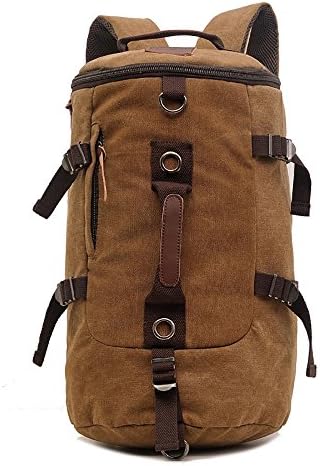 VRIKOO Mens Canvas Cylinder Backpack Large Multifunction Shoulder Climping Travel Duffel Bag Hiking Rucksack