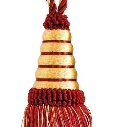 Raffhalter Quaste 20 cm mit Kordel 60 cm / Dunkelweinrot Rot & Gold Gardinenhalter Quaste Raffhalter Halter für Gardinen Jugendstil - 2