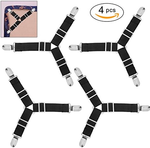 BetyBedy4Pcs Triangle Bed Sheet Holder, Adjustable Sheet Band Straps Fasteners Suspenders, Bed Sheet Keeper Grippers for Mattress Pad Cover, Sofa Cushion (Black)