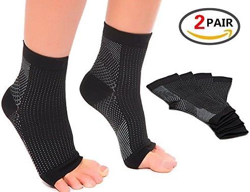 (2 Pair) Plantar Fasciitis Foot Compression Sock Sleeves for Men Women Arch Ankle