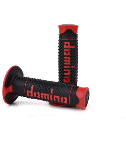 Manopole Moto Domino Bicolore Nero/Rosso - Per Enduro E Cross - Materiale Bicomponente - Lunghezza 118 Mm