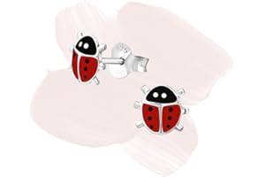 Laimons Orecchini da bambina a forma di coccinella, 6 mm, con emaling, in argento sterling 925