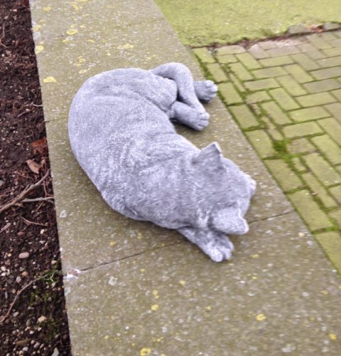 Steinfigur “ GROSSE KATZE SCHLAFEND „, frostfest bis -30°C, massiver Steinguss - 3