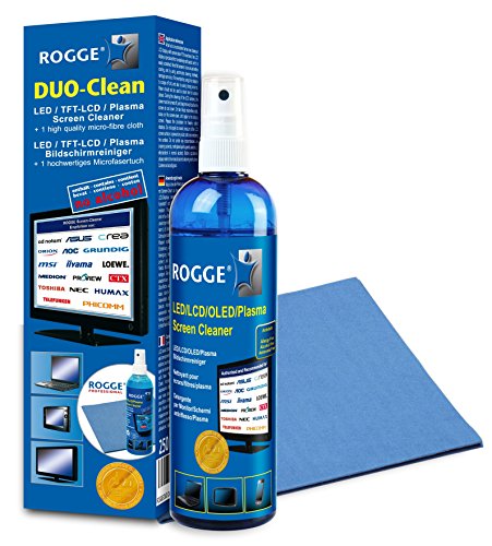 ROGGE DUO-Clean Original „DoppelSet“, 2x 250ml LCD – TFT – LED – TV – Touch Displays + Plasma Screen Cleaner + 2x ROGGE Prof. Microfasertücher 38x40cm. The Original since 1998. Made in GERMANY - 2