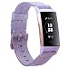 Produktbild KIMILAR Fitbit Charge 3 Armband Stoff, Schnellspanner Nylon Ersatzband Armbänder mit Edelstahl Handgelenk Verschluss für Fitbit Charge 3 & SE Fitness Tracker, Violett