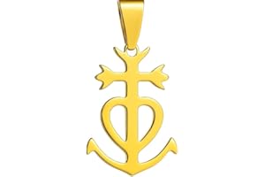Felicidade Pendentif Croix de Camargue en Acier Inoxydable – Foi, Charité & Espérance – Symbole Spirituel et Traditionnel – Bijou Unisexe Élégant – Argenté ou Doré