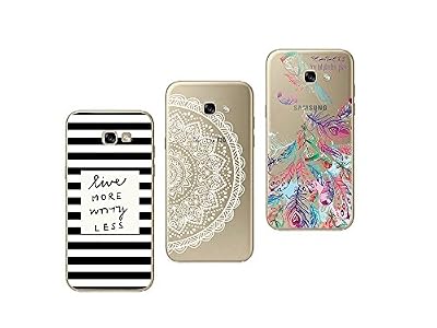 Novago 3 Coques Compatible Samsung Galaxy A3 2017 Coque en Gel Souple Transparente Solide Incassable avec Jolie Impression Fantaisie de Qualité (Pack 2)