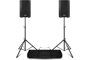 Vonyx VSA08BT 8" Active PA Speaker System Pair 500W Bluetooth with Adjustable Tripod Stands & Waterproof Carry Bag - DJ Events, Live Sound and Mobile Performances