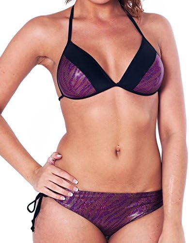 Girls Super Shiny Sparkly Purple &amp; Bronze Halter Neck Bikini Age 14-15