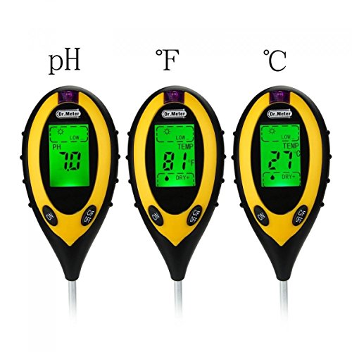 Dr.Meter Feuchtemesser Boden Feuchtigkeitsmesser Messgerät Garten Feuchtigkeitsmessgerät für Gartenbau, Landwirtschaft, Indoor Outdoor-Einsatz (4-in-1 Advanced Version). – Testbodenfeuchte, Boden pH-Wert, Bodentemperatur und Intensität des Sonnenlichtes Via Probe - 4