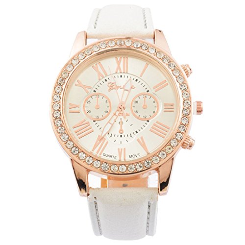 MJartoria Damen Armbanduhr Quarz Uhr Modeschmuck PU Lederarmband Mode Design Römische Ziffer Weiß MJartoria Damen Armbanduhr Quarz Uhr Modeschmuck PU Lederarmband Mode Design Römische Ziffer Weiß