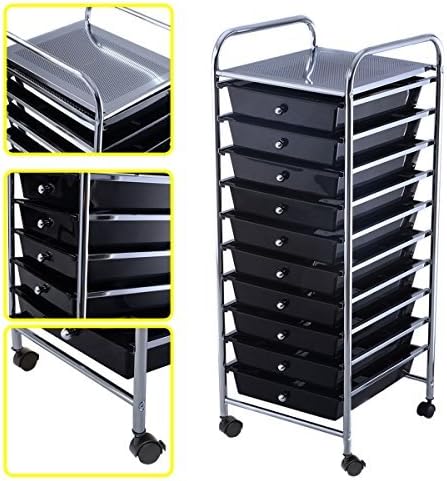 Gracelvoe 10 Drawer Rolling Storage Cart Scrapbook Paper Office School Organizer (Black) by Gracelvoe