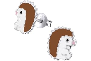 Laimons Dziewczęce dziecięce kolczyki na sztyfcie biżuteria dziecięca jeż zwierzę brązowe białe ze srebra wysokiej próby 925, Srebro