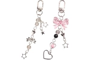 OHREN 2 pièces Breloque Étoile,Chaîne Mignonne en Perles,Anti-Perte,et Dragonne pour Téléphone Portable,Bijoux de Telephone,Charms,Pendentif Portable,clés ou sacs,pour femmes tendance chic