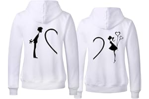 SEVPUIKL Couple Sweatshirt à Capuche pour Femmes et Hommes Couple Pull Assorti Couple Hoodie Cœur Sweat à Capuche Manches Longues Couple Cadeau Saint Valentin Noir Blanc Gris 1 Pièce