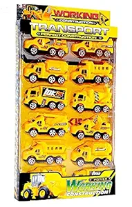 Jay Antiques JCB Working Construction Pretend Play Toy , Working Construction Truck Unbreakable JCB Construction Truck Toys for Kids - 12 Pcs