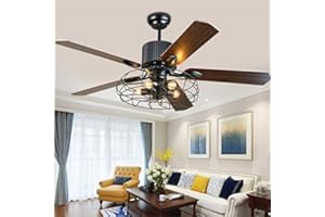 LONCHAN Retro Deckenventilatoren Mit Beleuchtung E27*5 Holzklinge Deckenleuchte Mit Licht Ventilator Deckenlampe 3 Dateien Einstellbare Windgeschwindigkeit Mit Fernbedienung Ultra Leise Esszimmer Wohnzimmer