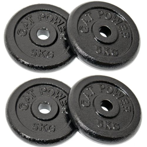 GAT POWER Hantel Gewichte 4x 5 Kg = 20kg – Hantelscheiben aus Gusseisen mit 30/31 mm Bohrung
