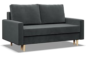 ‎MEBLIGO Mebligo - Sofa mit Schlaffunktion und Bettkasten Blank, 2 Sitzer Sofa 152 cm Breit, Schlafsofa, Ausziehbares Couch auf Holzfüßen,Schlafcouch - Dunkelgrau