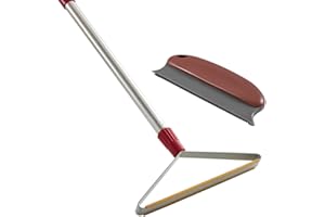 PIMEKOY Carpet Rake Pet Hair Remover Lint Scraper with Adjustable Long Handle for Couch Rug Clothes, Dog Cat Fur Hair Removal Brush Broom Tool