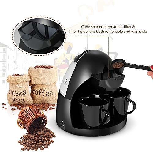 Decdeal Filterkaffeemaschine Mini-Kaffeemaschine für 2 Tassen Kaffee je 125ml Ink.2 Porzellan-Tassen - 5