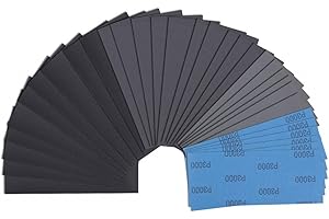 Fixinus Set di carta vetrata, 30 pezzi, grana da 120 a 5000, bagnata e asciutta, per auto, mobili in legno, pietra, vernice, metallo, vetro acqua, carta vetrata, 23 x 9 cm