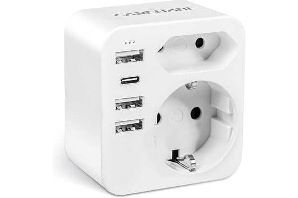Australien Adapter, Frankrike till Australien adapter med 3 USB-A och 1 USB-C, reseadapter för Nya Zeeland, Argentina, Kina, Fiji, Östtimor, Adaptateu typ I