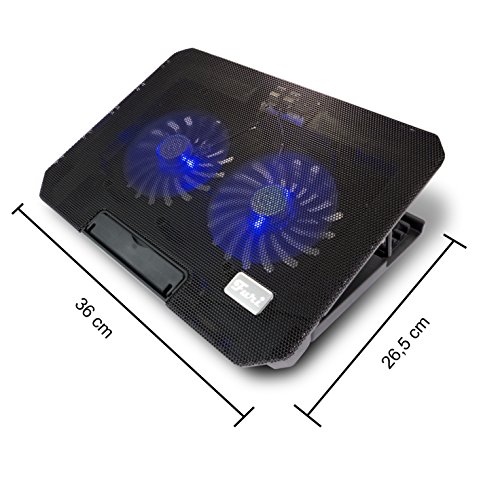 LS Premium Notebook Kühler LS200C | Laptop Cooling Pad Ständer| 2x Lüfter / 140mm Fan | mit 2 x USB HUB und blaue LED | 10″-15″ Zoll - 8