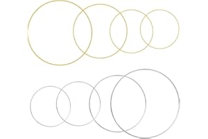 AIRFUL 8 Anillos de Metal de 4 Tamaños para Manualidades, Dorado/Plata, 2 x 18 cm, 20 cm, 25 cm, 30 cm, Atrapasueños, Arcos de Macramé, Decoración móvil para Floristería, Decoración DIY