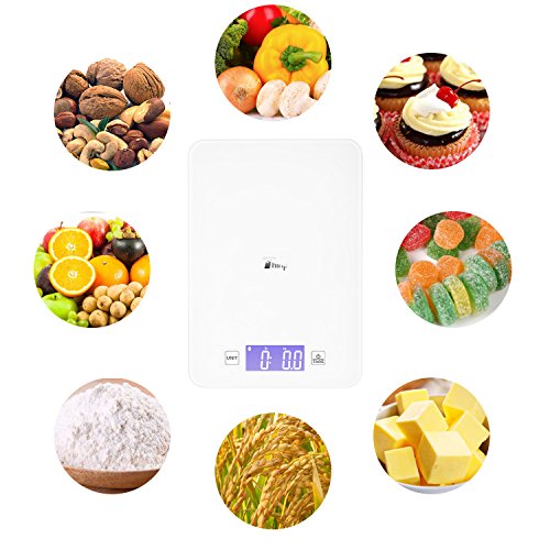 Thinp digitale Küchenwaage, elektronische Waage mit Bluetooth für Vermessung von Gewicht, Energie, Protein, Lipid, Kohlenhydrate, Faser, Cholesterin, Vit B6 und Kalzium,bis zu 5KG, hergestellt aus gehärtetem Glas,Garantiezeit von 2 Jahr - 5
