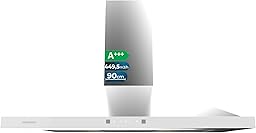 Cecotec Cappa Aspirante Piramidale 90 cm Bolero Flux PT 904400 Inox A+++. Vetro Frontale Bianco, Aspirazione 449,5 m³/h, Controllo Touch Invisibile, Funzione Booster, Filtri Lavabili, Classe A+++