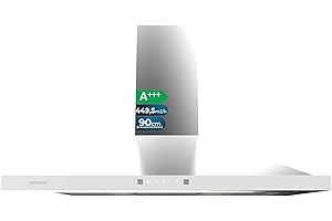 Cecotec Cappa Aspirante Piramidale 90 cm Bolero Flux PT 904400 Inox A+++. Vetro Frontale Bianco, Aspirazione 449,5 m³/h, Controllo Touch Invisibile, Funzione Booster, Filtri Lavabili, Classe A+++