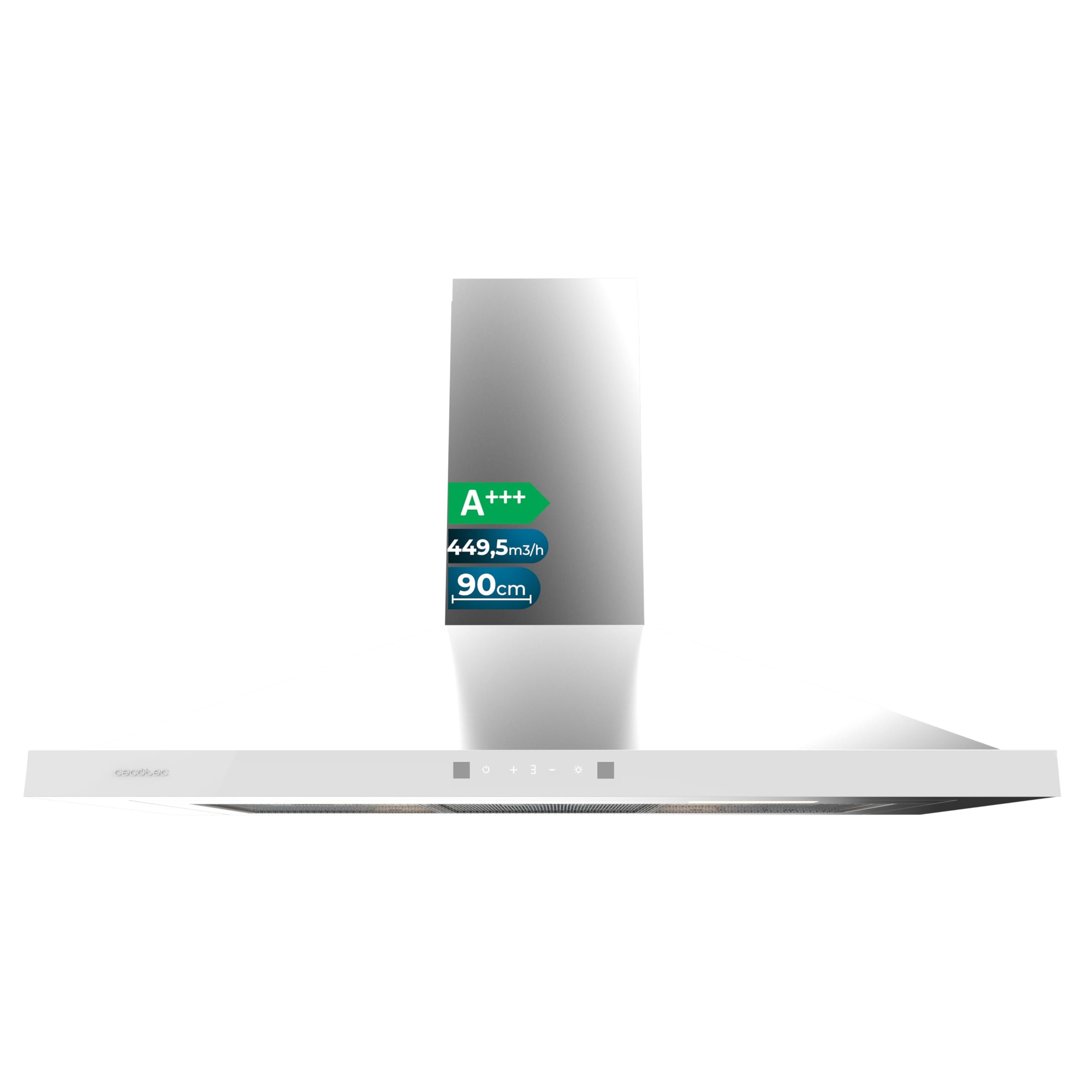Cecotec Cappa Aspirante Piramidale 90 cm Bolero Flux PT 904400 Inox A+++. Vetro Frontale Bianco, Aspirazione 449,5 m³/h, Controllo Touch Invisibile, Funzione Booster, Filtri Lavabili, Classe A+++ - 1